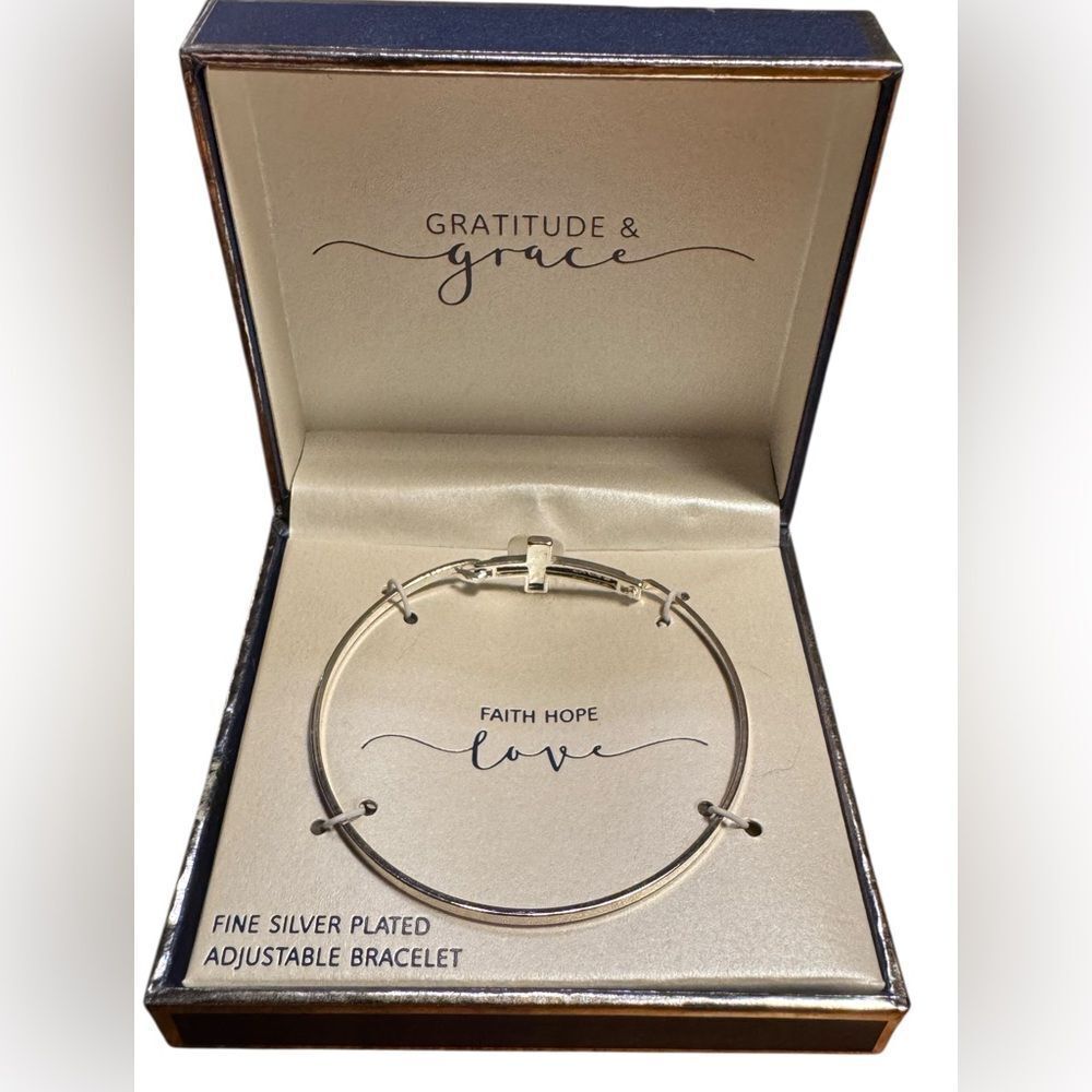 Gratitude & Grace "Faith Hope Love" Sideways Cross Bangle